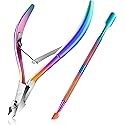 Easkep Cuticle Trimmer with Cuticle Pusher, Cuticle Remover Professional Stainless Steel Cuticle Cutter Nippers Rainbow Sharp Sturdy Pedicure Manicure Beauty & Personal Care Easkep