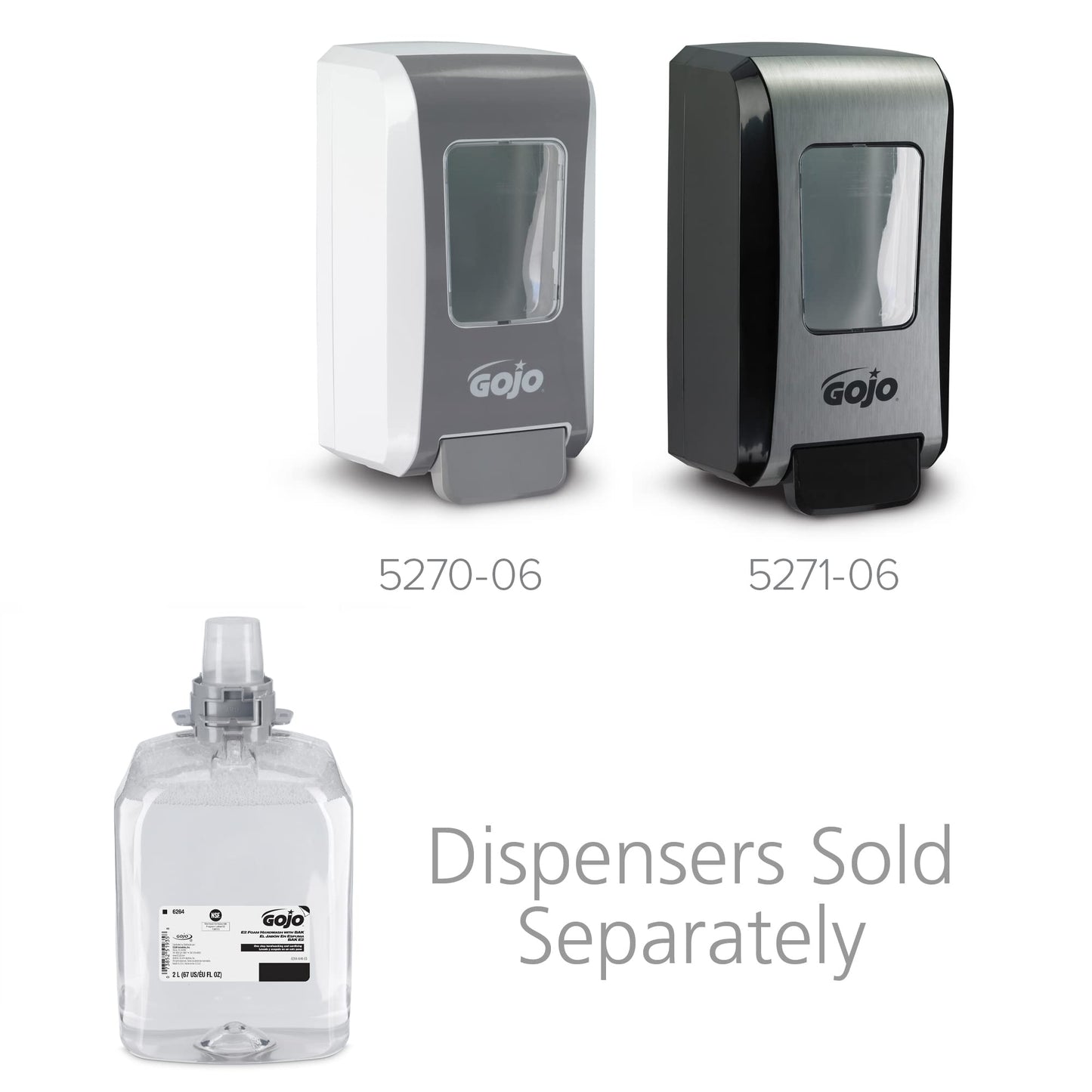 GOJO E2 Foam Handwash with BAK, Fragrance Free, 2000 mL Foam Hand Soap Refill FMX-20 Push-Style Dispenser (Pack of 2) - 6264-02 Beauty & Personal Care GOJO