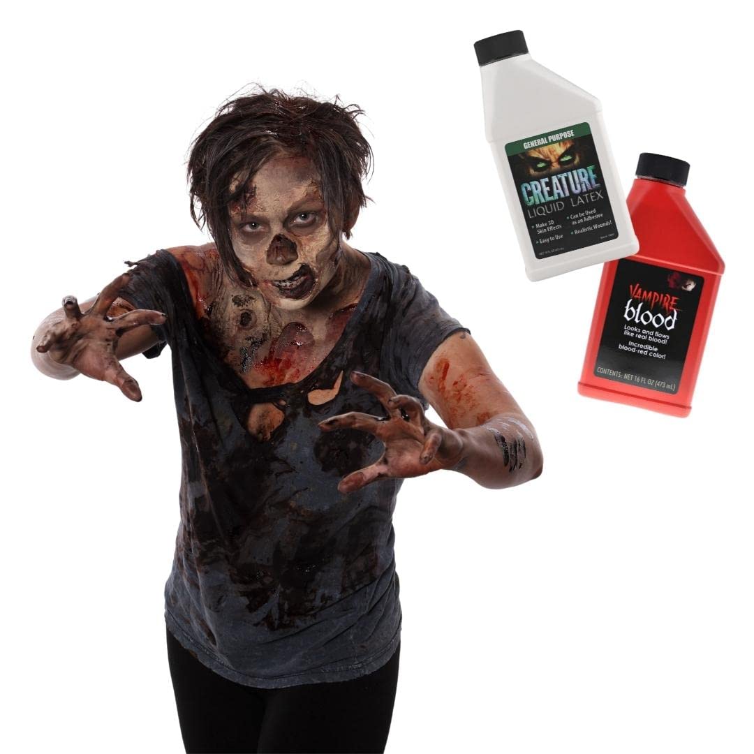 Creature Liquid Latex 2 Pack + Vampire Blood, General Purpose Professional Special Effects, for Halloween Vampire, Monster, Zombie Makeup and Dress up Beauty & Personal Care Liquid Latex Fashions