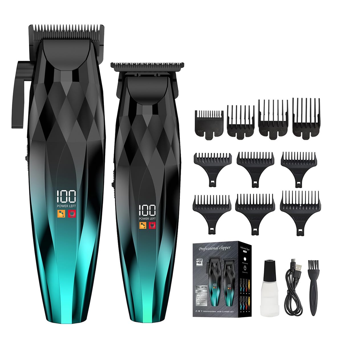 WAIKIL Hair Clipper and Trimmer Set for Men, Rechargeable Cordless Barber Kit with LED Display, Professional Grooming Tools for Hair and Beard?Green Beauty and Personal Care WAIKIL
