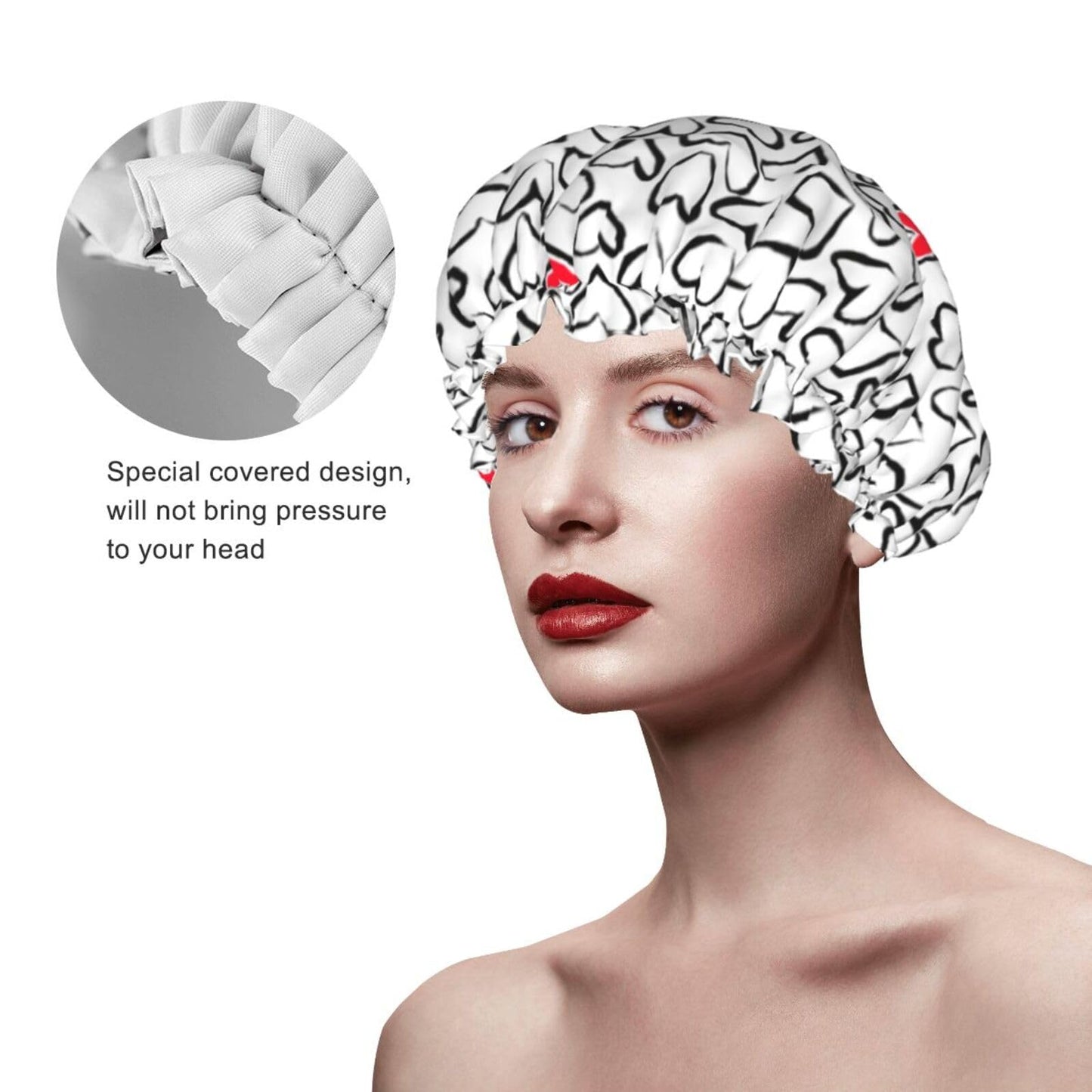 Love Hearts Shower Cap For Women Reusable Waterproof Double Layers Bath Cap Hair Protection Elastic Ladies Spa Salon Shower Hat Beauty and Personal Care YUZEKABZ