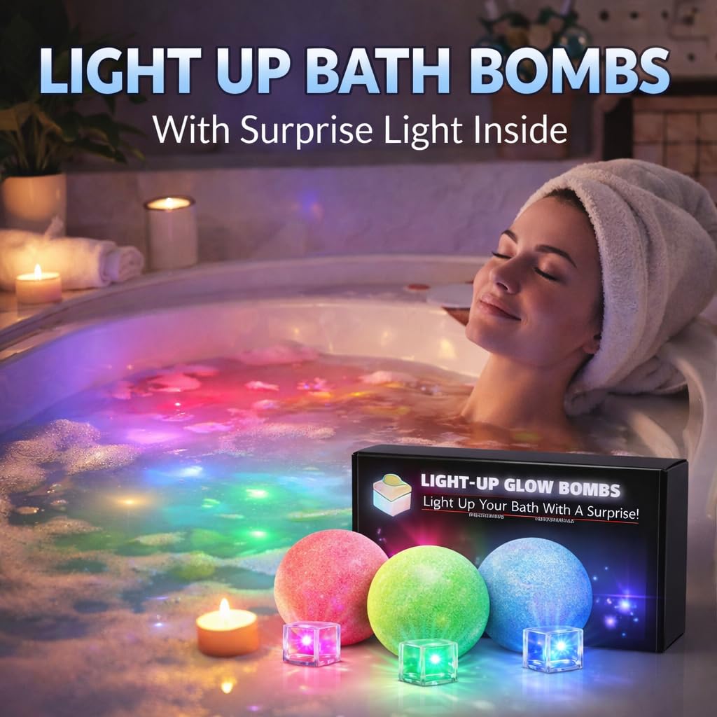 Light Up Glow Bath Bombs with Surprise Inside - Large 3-Pack Gift Set with Essential Oils & Relaxing, Skin-Moisturizing Spa Gifts for Women Beauty and Personal Care Biblebanz