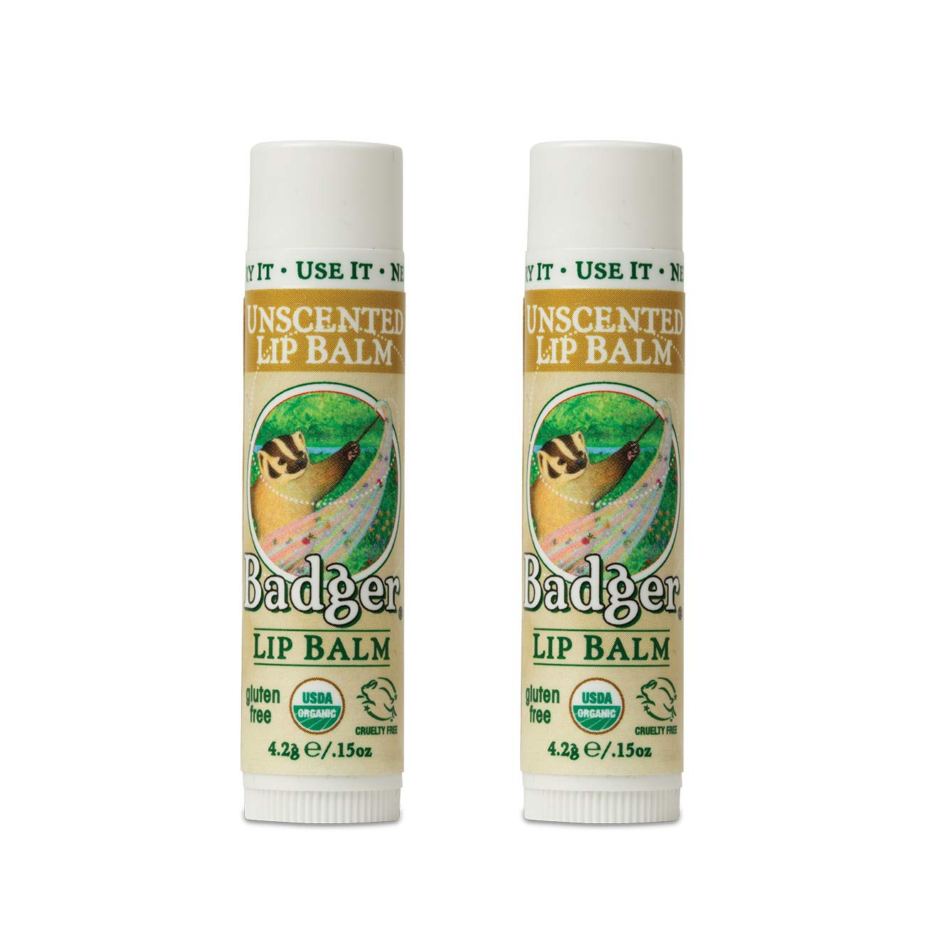 Badger Unscented Classic Lip Balm, USDA Certified Organic, Moisturizing, 0.15 oz (2 pack) Beauty & Personal Care Badger