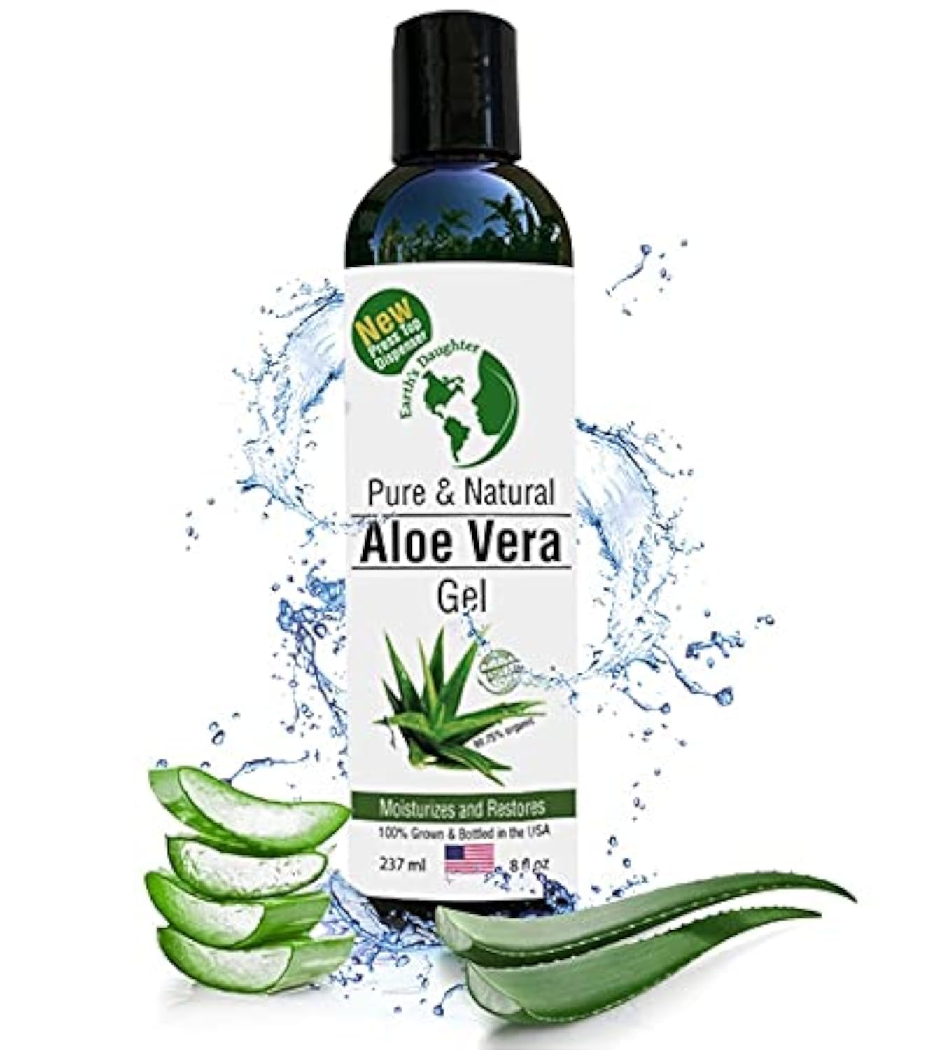 Earth's Daughter Organic Aloe Vera Gel from Fresh Cut 100% Pure Organic Aloe leaves - Fast Absorbing for Face, Skin, Hair & Body - Vegan, Unscented Beauty & Personal Care Earth's Daughter