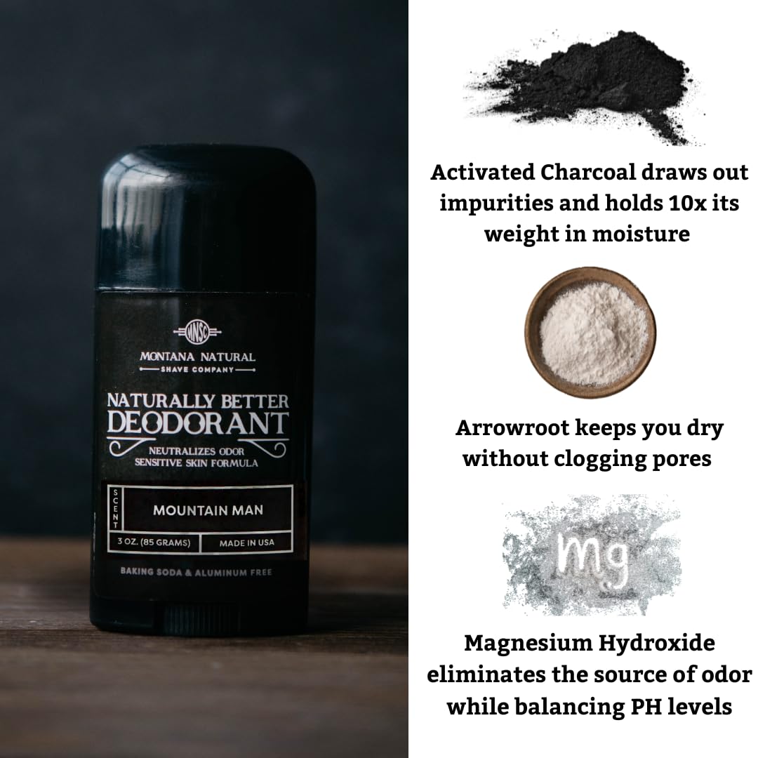 MNSC Mountain Man Deodorant - Magnesium & Activated Charcoal, Sensitive Skin Formula - Aluminum-Free, Baking Soda-Free, All-Natural, Plant-Derived Beauty and Personal Care Montana Natural Shave Company