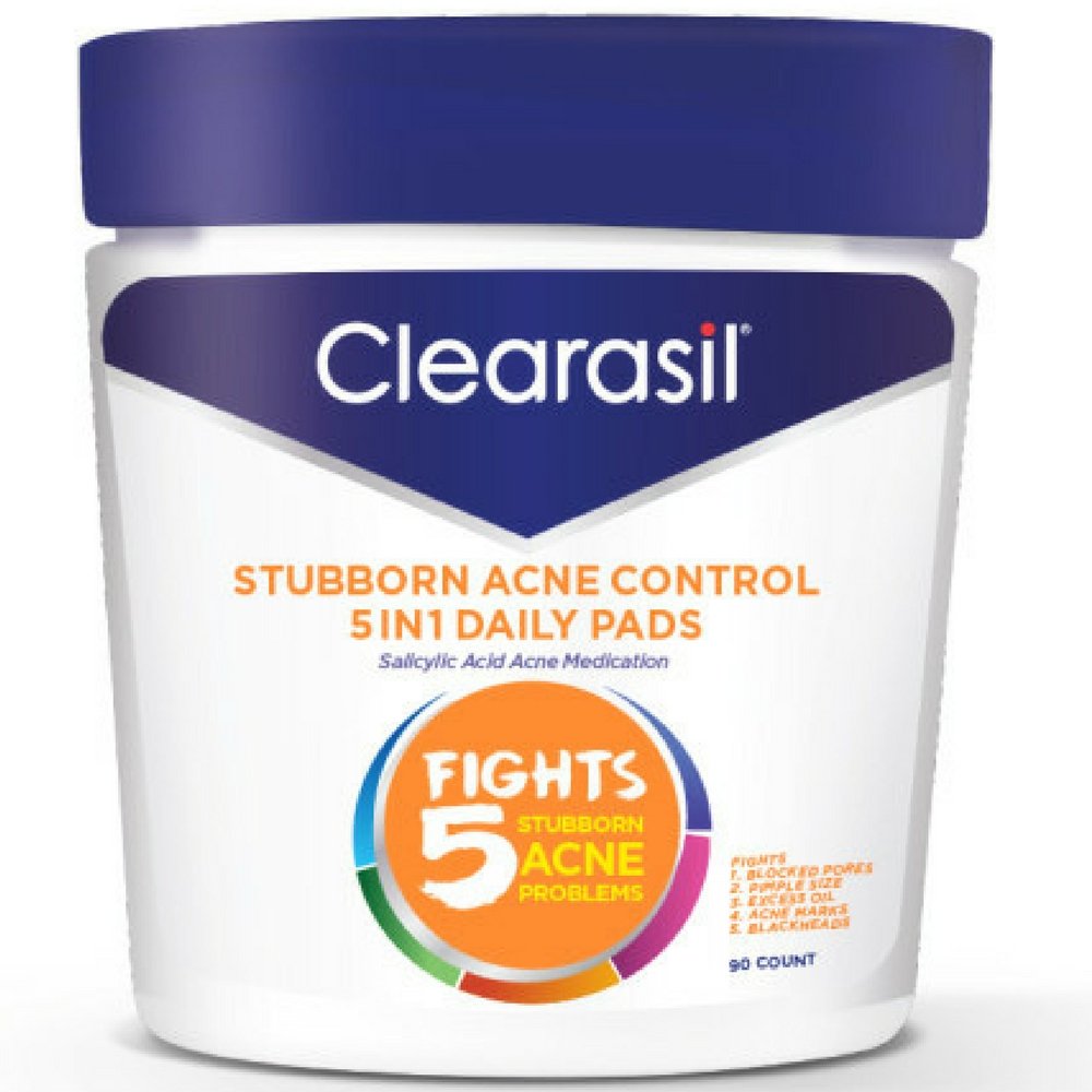 Clearasil Stubborn Acne Control 5in1 Daily Facial Cleansing Pads, 90 Count (Packaging May Vary) (Pack of 8) Beauty & Personal Care Clearasil