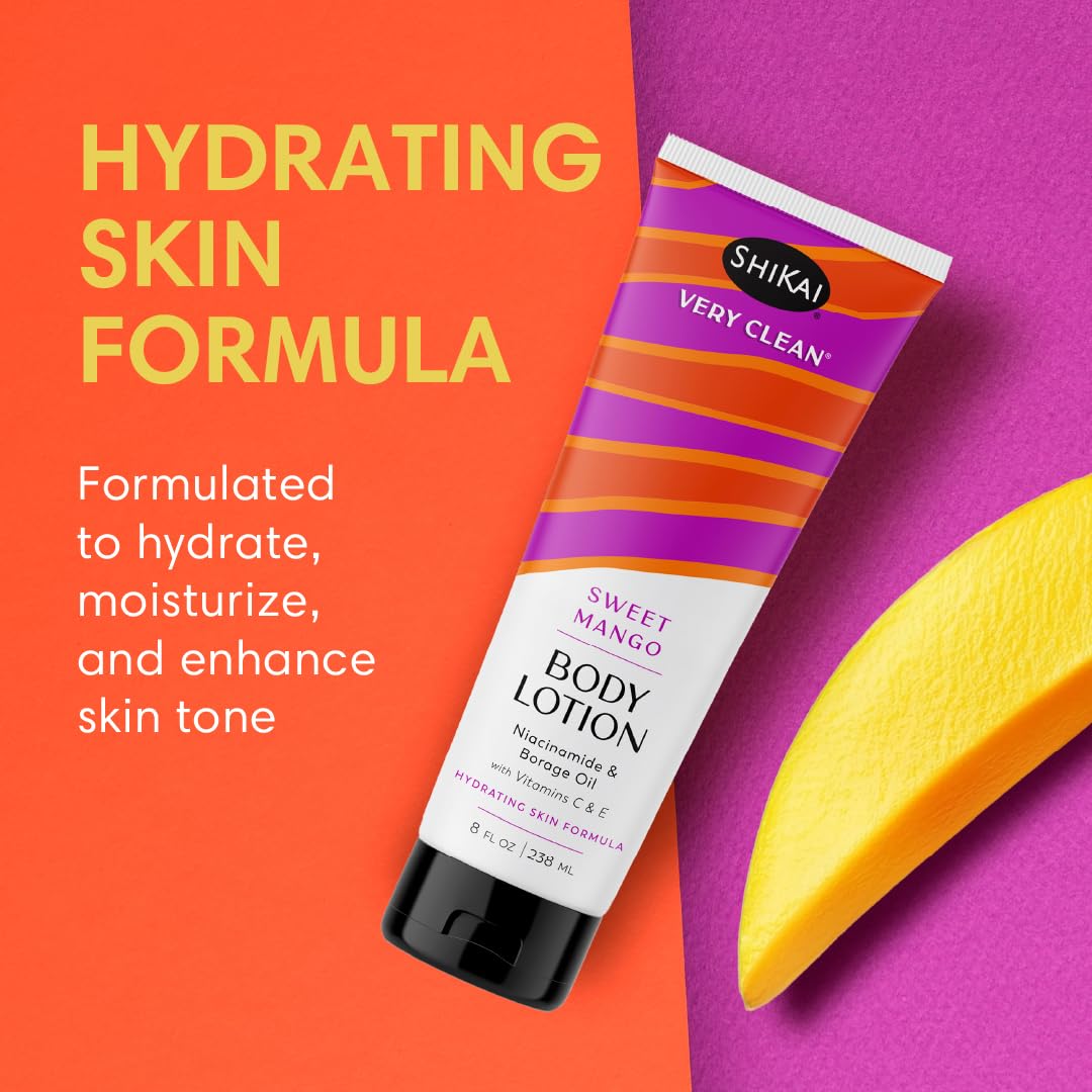 ShiKai Very Clean Body Lotion (Sweet Mango, 8 oz) | Hydrating Skin Moisturizer for Dry Skin | With Niacinamide, Borage Oil, and Vitamin C & E Beauty & Personal Care ShiKai