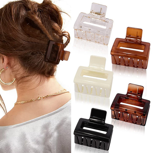 ATODEN Square Hair Clips Set - 5 Pcs Mini Acrylic Claw Clips for Short, Thin and Medium Hair, Non-Slip Hair Clamps and Jaw Clips, Hair Accessories Beauty & Personal Care Atoden