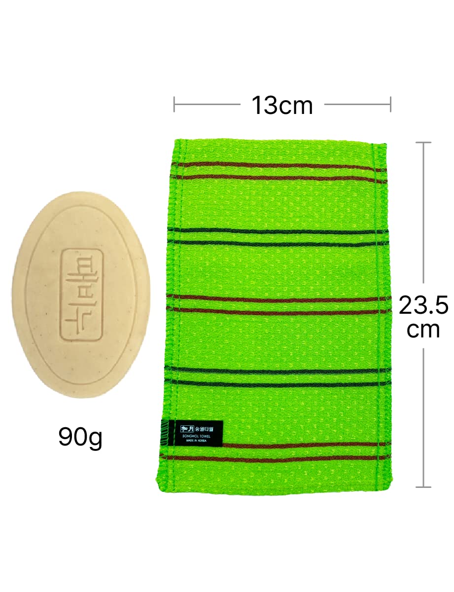 Five Grains Exfoliating Scrub Soap 3.2oz 2pcs + Songwol Korean Exfoliating Towel Green 13cm X 23.5cm 2pcs Beauty & Personal Care ADDY & PLUSY