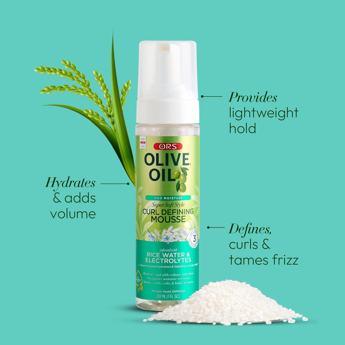 Olive Oil Max Moisture Super Soft Style Curl Defining Mousse infused with Rice Water & Electrolytes for Supercharged Hydration & Growth (7.0 oz) Beauty & Personal Care ORS