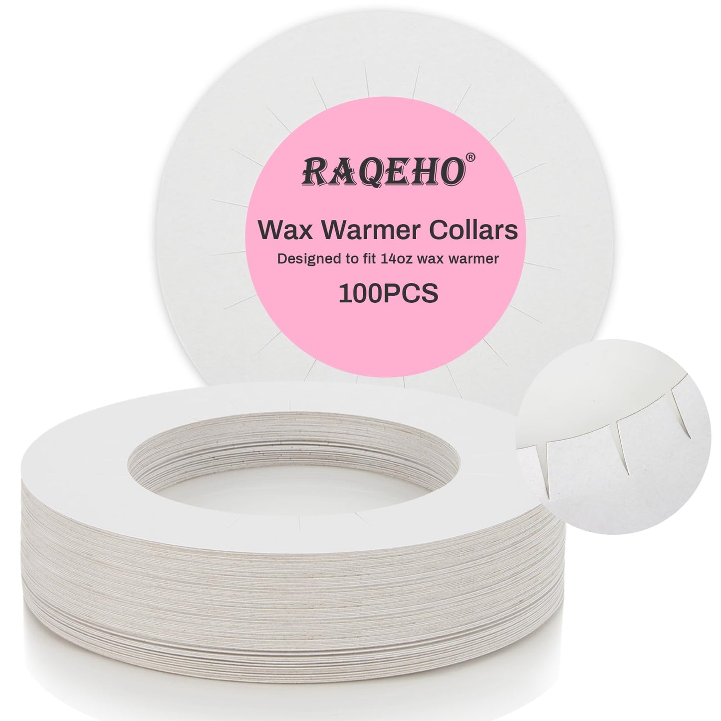 RAQEHO Wax Collars for Wax Pot - 100PCS Disposable Coated Paper Protective Clean Collar for 14oz Wax Warmer Melting Pot for Hair Removal Women Wax Beauty and Personal Care RAQEHO