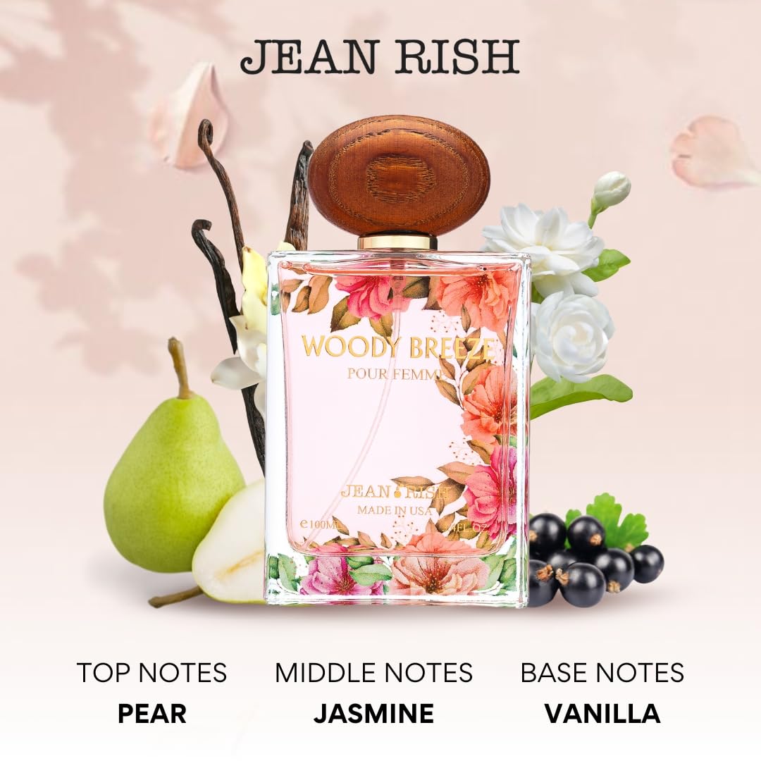 Jean Rish Woody Breeze Perfume for Women Eau De Parfum, Long-Lasting Luxury Fragrance, Made In USA - Pear, Jasmine, Iris, Vanilla, Patchouli Scent - Beauty & Personal Care Jean Rish