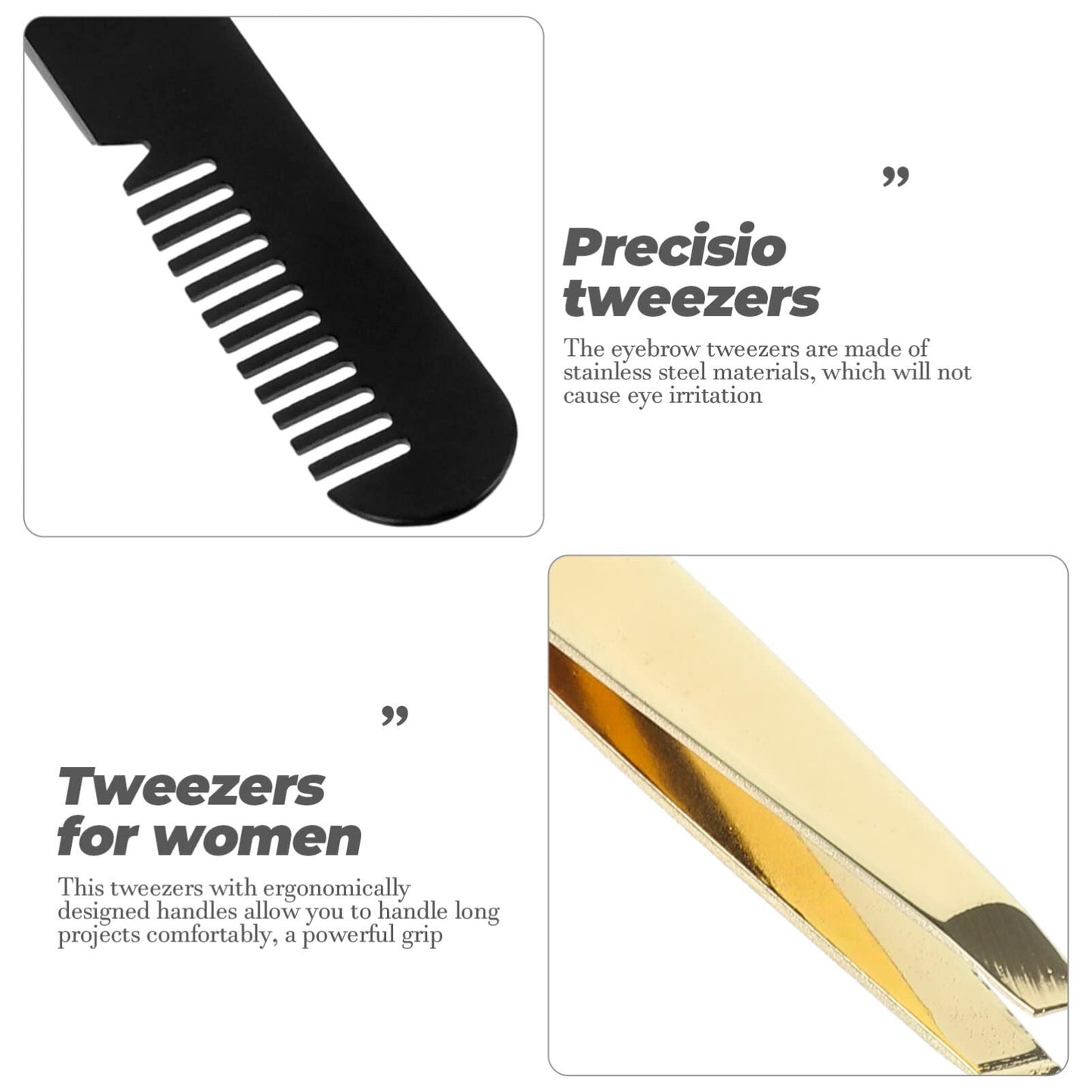 Facial Hair Tweezers Eyebrow Tweezers Slanted, Eyebrow Tweezers with Comb Stainless Steel Slanted Tip Tweezers Precision Tweezers Set Small Tweezers Beauty and Personal Care Beaupretty