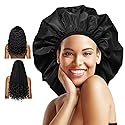 Auban Extra Large Shower Cap, Double-Layer Waterproof Reusable, XL Satin Lining Shower Bonnet for Women Thick, Long Hair, Locs, Braids(Black) Beauty & Personal Care Auban