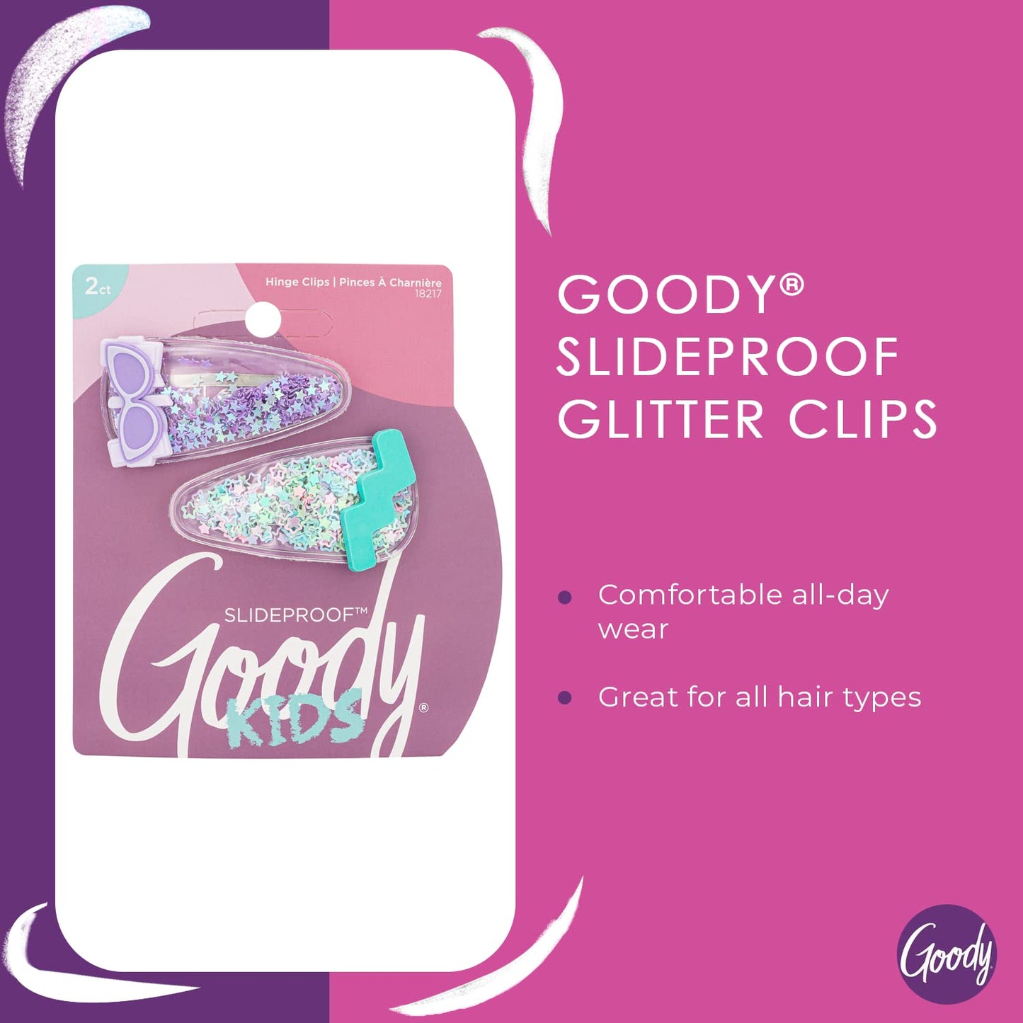 Goody Kids Slideproof Hair Snap Clips - 2 Count, Nostalgia Glitter - Just Snap Into Place - Hinge Clips Suitable for All Hair Types - Pain-Free Hair Beauty & Personal Care GOODY