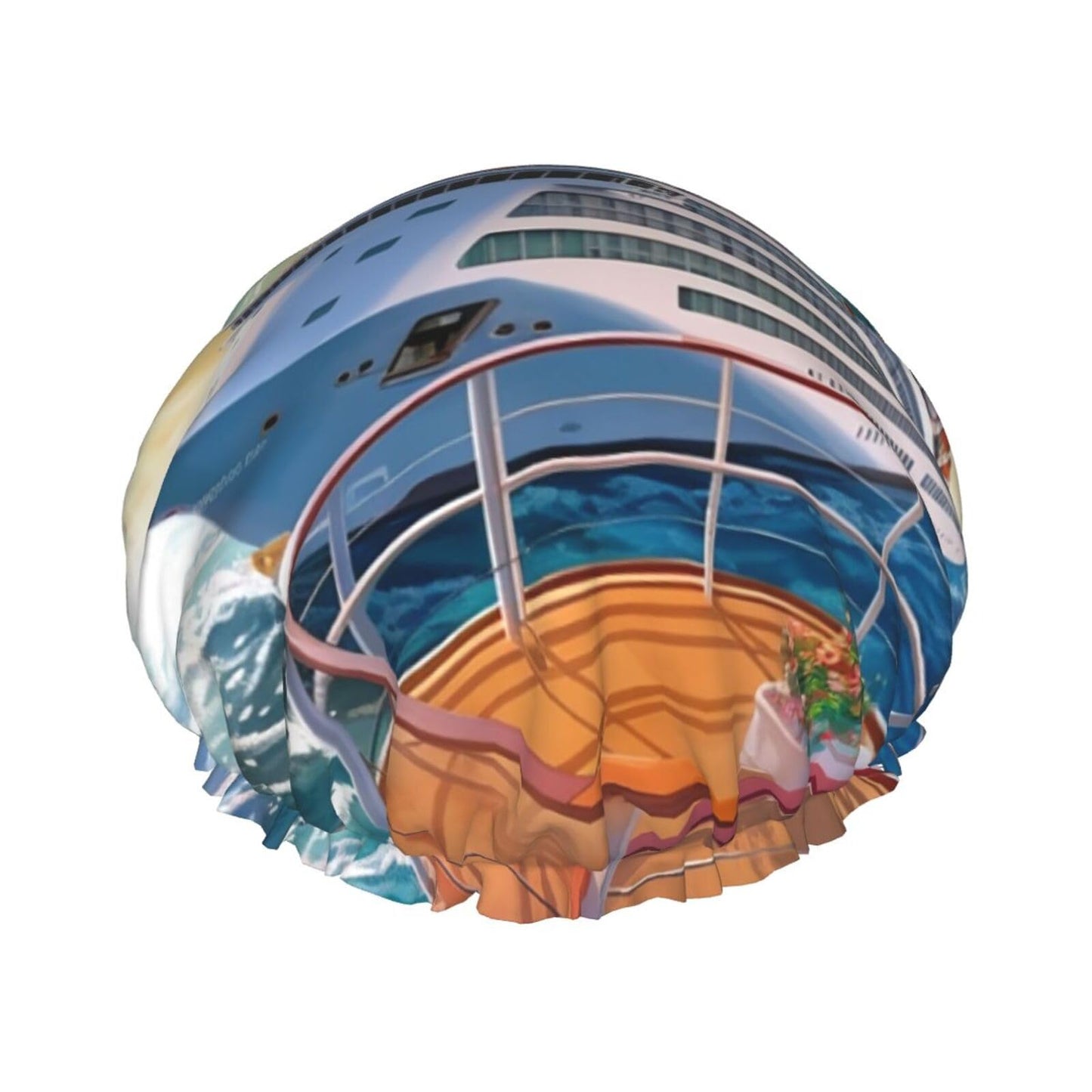 Summer Sea Cruise Shower Cap for Women Men Large Reusable Shower Bonnet Double-Layer Waterproof Bath Caps Elastic Band Hair Hat for All Hairstyles Beauty and Personal Care BWLHJKE