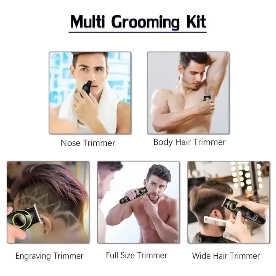 QDKVTNDJZ 5 in 1 Professional Multifunctional Trimmer for Men, Electric Beard Grooming kit with LCD Digital Display,Body Groomer for Nose Ear Facial Beauty and Personal Care QDKVTNDJZ