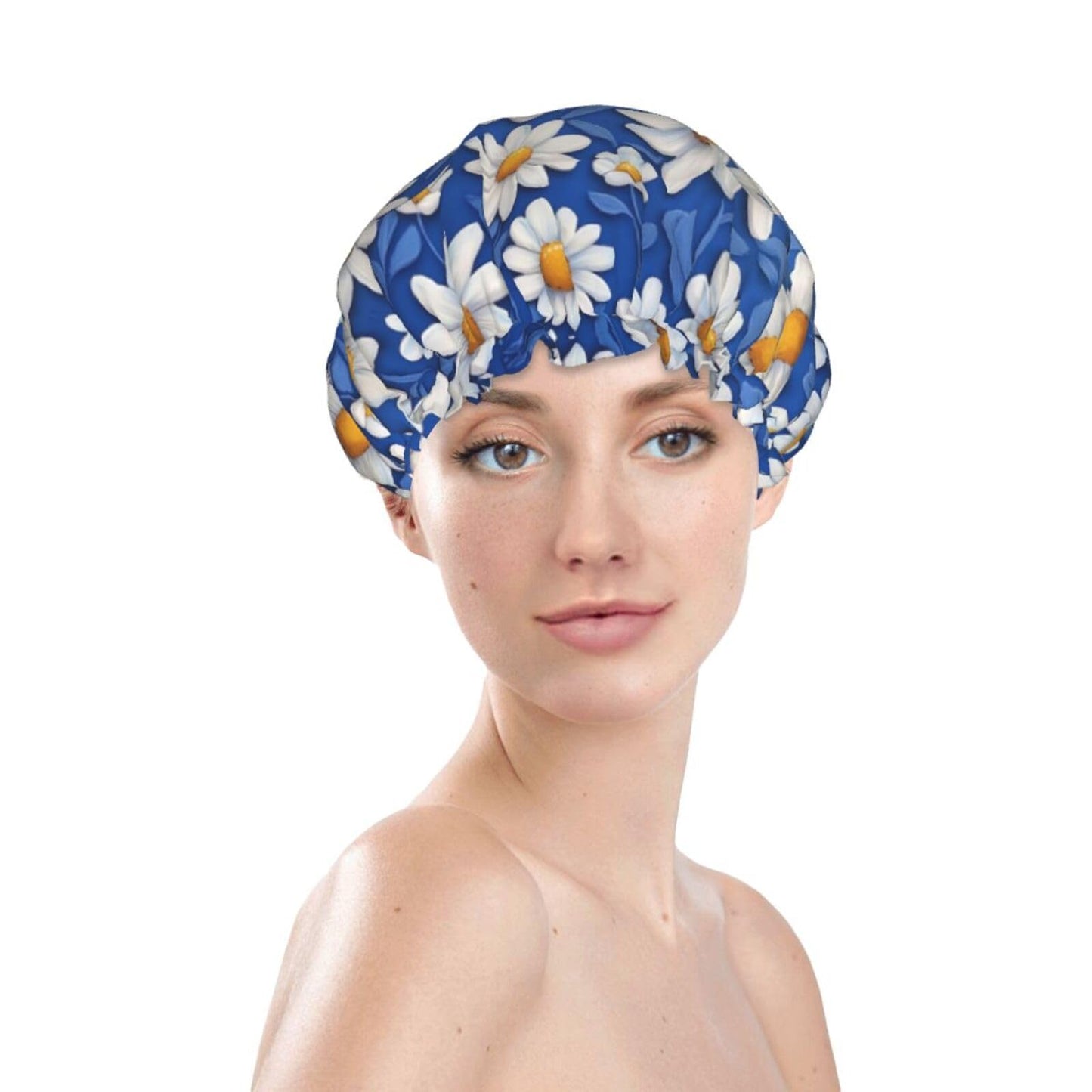 Bedbliss Flower Print Shower Cap, Waterproof Reusable Bath Caps For Women Hair, Double Layers Elastic Shower Hat Hair Protection Beauty and Personal Care Bedbliss