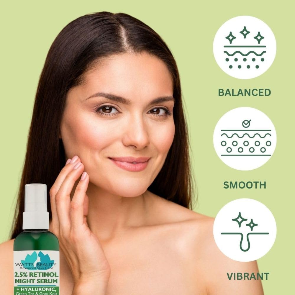 Watts Beauty 2.5% Retinol Serum with 50% Hyaluronic Acid - Anti Aging, Fine Lines, Wrinkles, Blemishes, Large Pores - No Parabens, No Animal Testing Beauty & Personal Care Watts Beauty