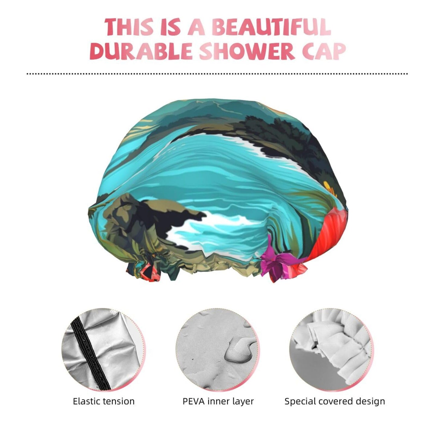 Hello Hawaii Shower Cap For Women Reusable Double Layers Bathing Bath Cap Hair Caps Waterproof Elastic Band Ladies Spa Salon Shower Hat Hair Caps Beauty and Personal Care GDSHJKLW