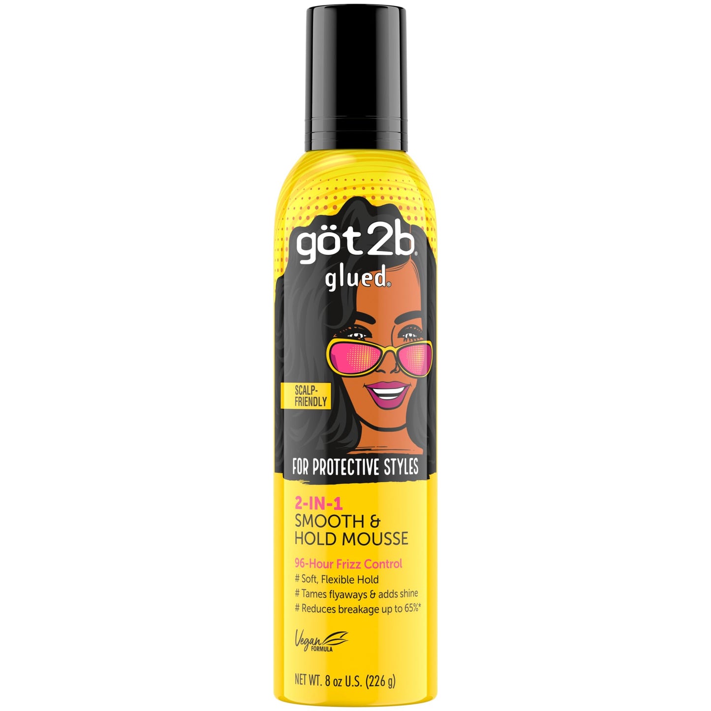 Got2b Glued 2-in-1 Smooth & Hold Hair Mousse, 8 Fl Oz, 96 Hour Frizz Control & Soft Flexible Hold for Wigs, Braids and Curls, No Stickiness Beauty & Personal Care Got2B