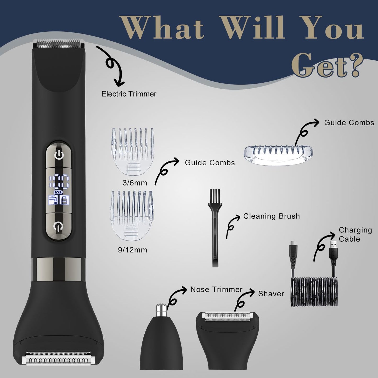 Hatteker 3 in 1 Multifunctional Dual - Head Body Hair Trimmer for Men, IPX7 Waterproof Nose/Eyebrow Trimmer, Rechargeable Body Electric Shaver Razor Beauty and Personal Care Hatteker