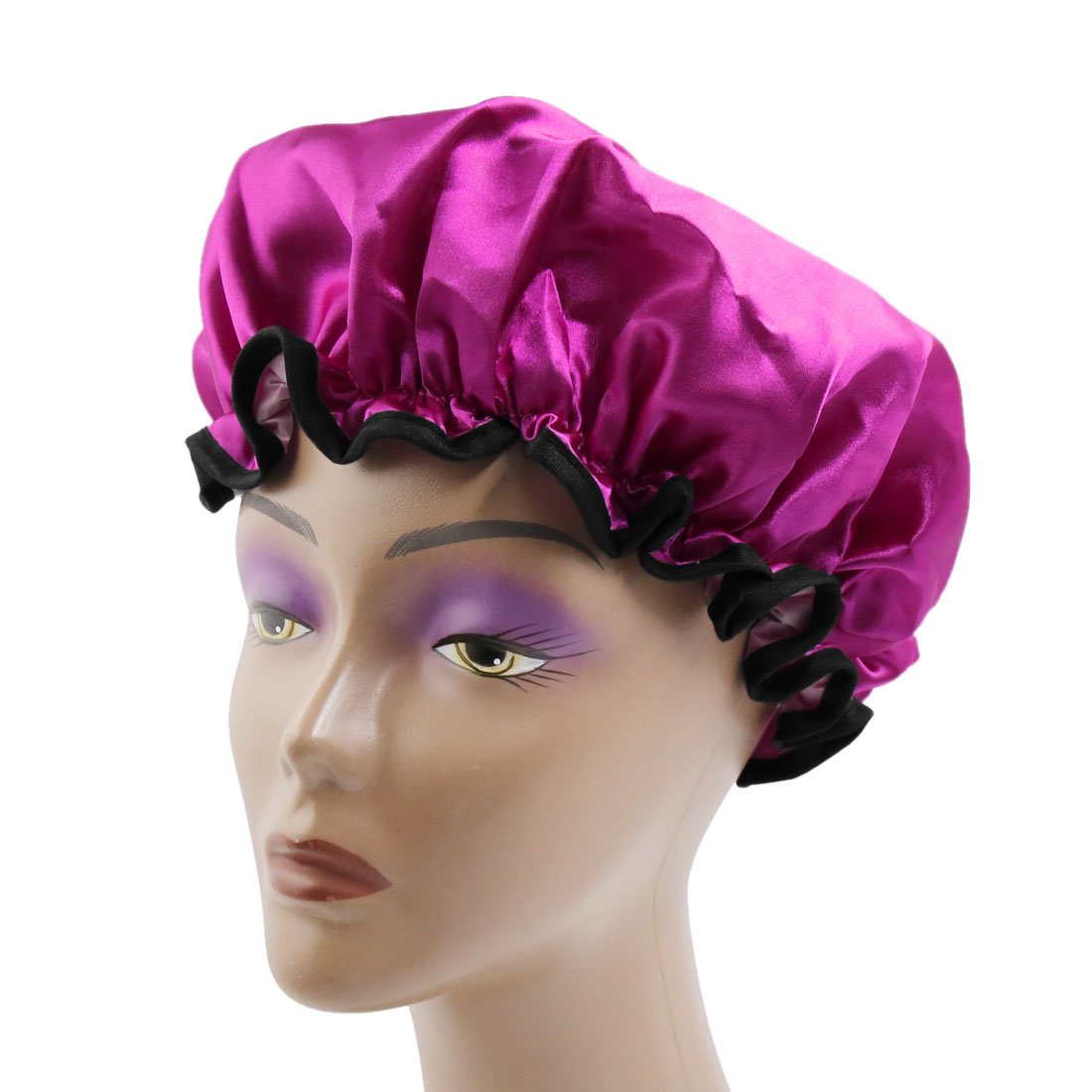Ruilogod Rose Red Polyester PEVA Dual Layers Waterproof Anti Shower Bath Hair Cap Hat (id: 4c7 3e4 8e9 ae1 be1 Beauty and Personal Care Ruilogod