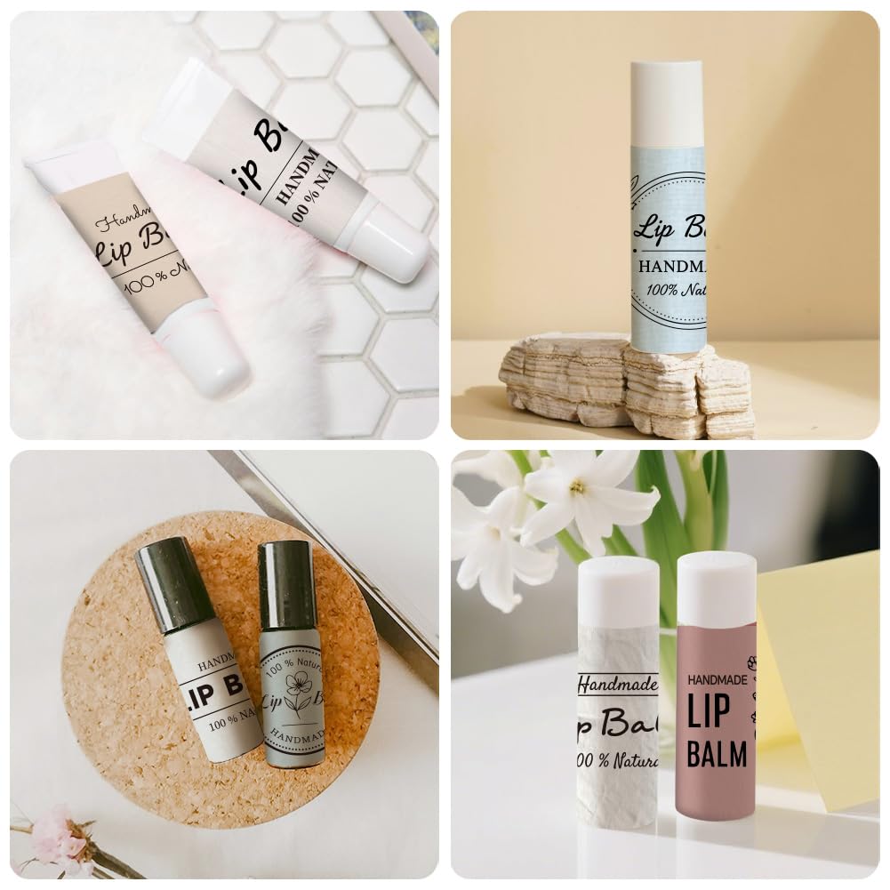 Peacoblue 160Pcs Lip Balm Labels Sticker for Tubes 2.1"x1.7" Minimalist Style in Morandi Tones, 8 Styles Waterproof Chapstick Labels Glossy Beauty and Personal Care peacoblue