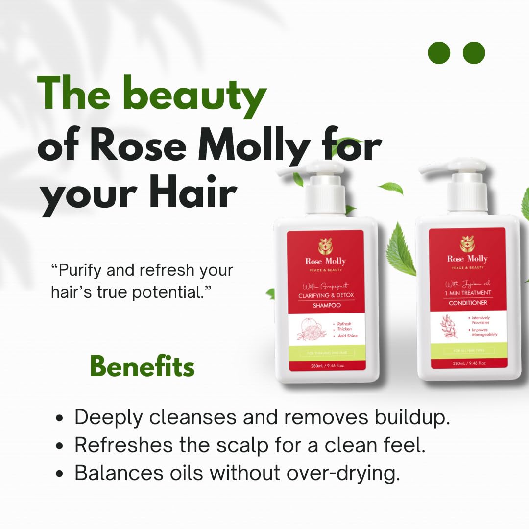 Rose Molly White Grapefruit Clarifying & Detox Shampoo, 1 Min Treatment Conditioner Set, 9.46 fl oz Beauty & Personal Care Rose Molly