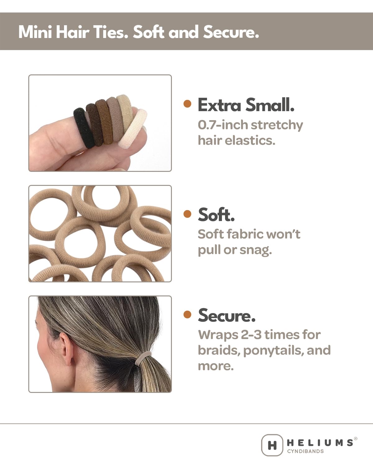 Heliums Extra Small Hair Ties No Damage - Dark Brown - Mini 0.7 Inch Tiny Soft Seamless Hair Bands for Toddlers, Braids, Kids Ponytails- 40 Count Beauty and Personal Care Heliums