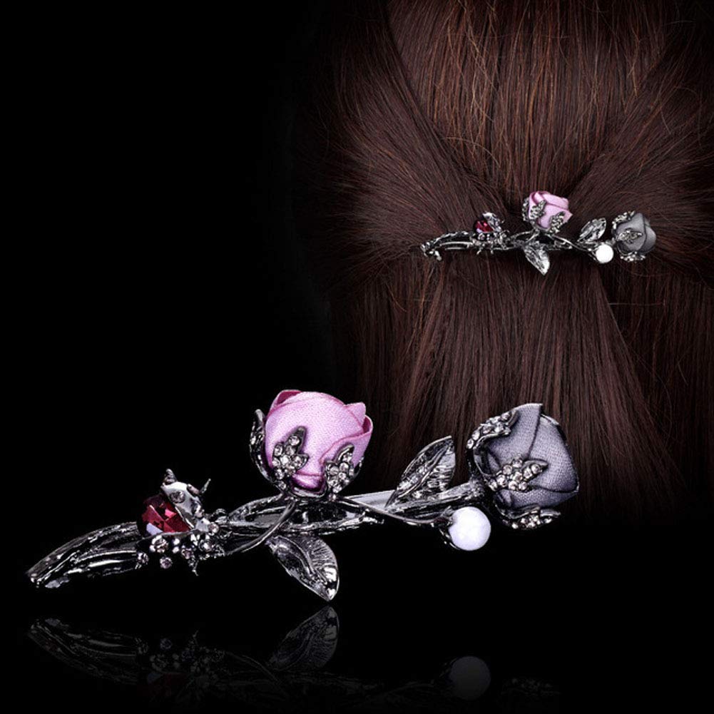 Elegant Rose Bridal Hair Clips Women Hair Accessories Brides Maids Headpiece Rose Flower Style Hair Pin Barrettes Spring Clip (Pink) Beauty & Personal Care Suoirblss