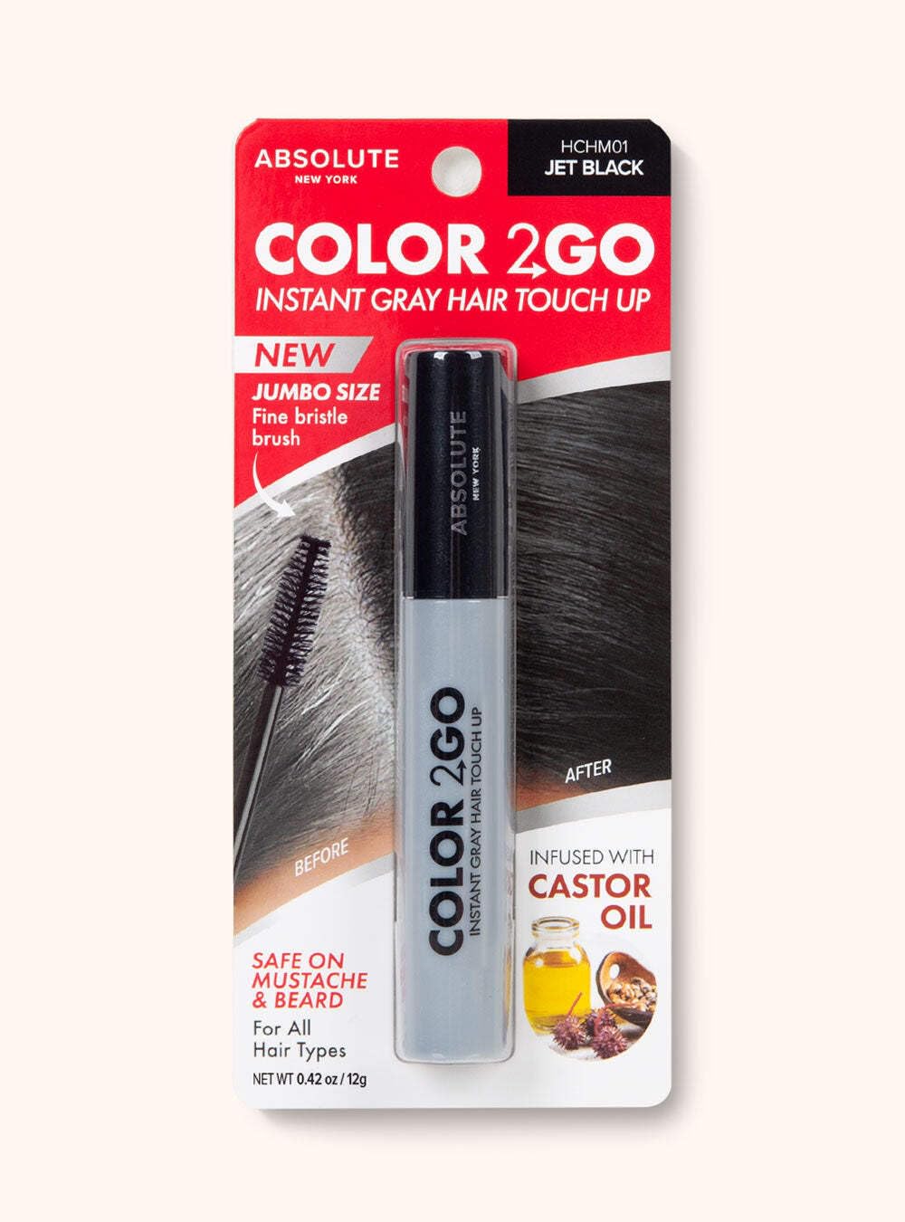 Absolute New York Color 2 Go Hair Mascara (HCHM01 Jet Black, .42 oz) Beauty & Personal Care Absolute New York