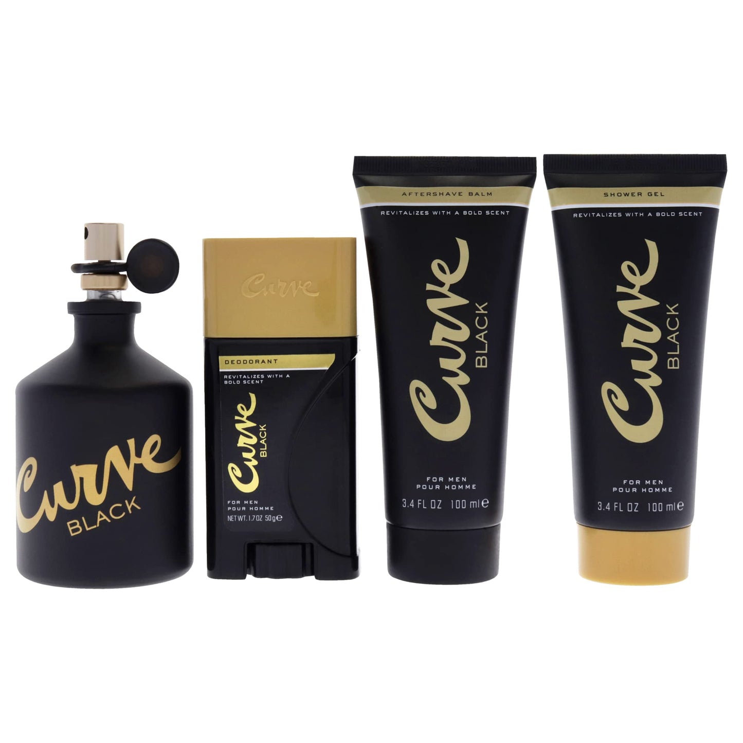 Liz Claiborne Curve Black 4.2oz EDC Spray, 3.4oz After Shave Balm, 3.4oz Shower Gel, 1.7oz Deodrant Spray Men 4 Pc Gift Set Beauty & Personal Care Liz Claiborne