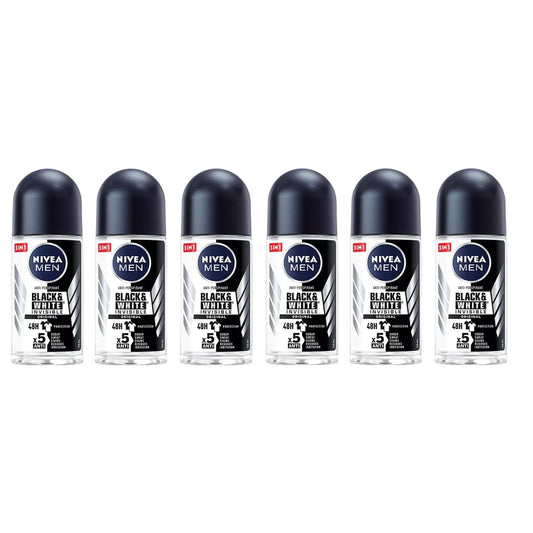 Nivea Men Black & White Invisible Fresh Roll On Deodorant 50ml - 72H Anti-Perspirant Protection - No White Marks or Yellow Stains - Long-Lasting Beauty and Personal Care NIVEA