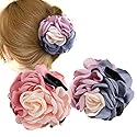 2PCS Sweet Large Rose Flower Hair Claws Beauty Ribbon Bow Hair Clips Headwear Hair Jewelry for Women Accessories (Pink + Pink blue) Beauty & Personal Care Suoirblss