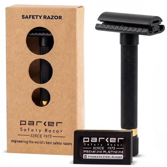 Parker Variant Adjustable Safety Razor Anniversary Edition Black & Gold, Solid Brass Double Edge Razor With 5 Settings, Two Piece Design, Heavyweight Beauty and Personal Care Parker Safety Razor
