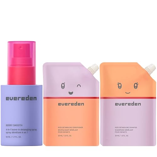 Evereden Kids Mini Hair Trio Set: Travel Size Hair Shampoo, Conditioner and Detangling Spray for Kids Ages 3+, Plant Protein Peptides & Argan Oil Beauty & Personal Care Evereden