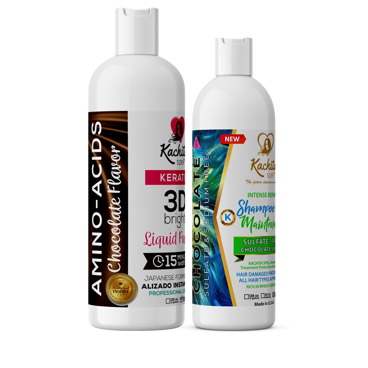 Kit Brazilian Keratin 3D IMPROVED FORMULA Treatment Hair Straighteners Hight Bright Kachita Spell + Maintenance Shampoo Conditioner Beauty & Personal Care Kachita Spell