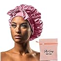 Silky & Sassy Large Satin Bonnet With Laundry Bag - Double Layer Silk Sleep Cap for Women, Curly Hair - Adjustable Tie Band - Pink Beauty & Personal Care Silky & Sassy