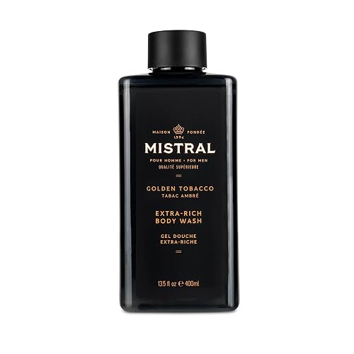 Mistral Men's Body Wash & Shampoo, Golden Tobacco 13.5 oz | 2-in-1 Natural Shower Gel for Men | SLS, Paraben & Phthalate Free | Natural Men’s Body Beauty & Personal Care Mistral