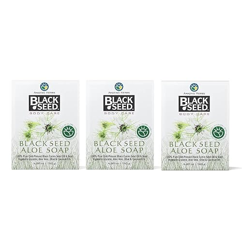 Amazing Herbs Black Seed Soap - 100% Pure Cold-Pressed Black Cumin Seed Oil, All Natural, Free of Colors, Dyes, & Fragrances - Black Seed Aleo Vera Beauty & Personal Care Amazing Herbs