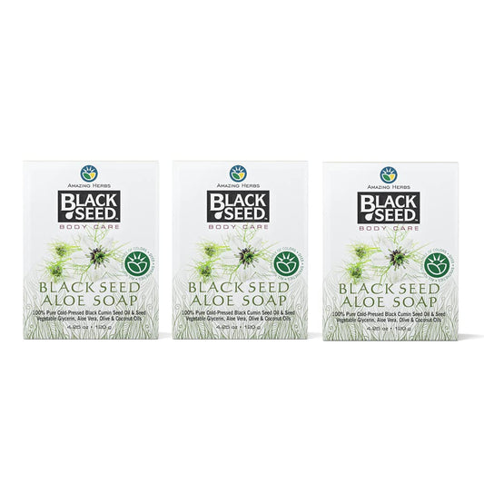 Amazing Herbs Black Seed Soap - 100% Pure Cold-Pressed Black Cumin Seed Oil, All Natural, Free of Colors, Dyes, & Fragrances - Black Seed Aleo Vera Beauty & Personal Care Amazing Herbs