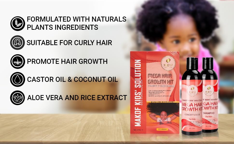 MAKOF Kid’s Hair Growth Set. Shampoo & Conditioner with black castor oil, Wheat Protein, Argan, Jojoba, Aloe Vera, , Mask Treatment and Leave-in Beauty & Personal Care MAKOF BEAUTY