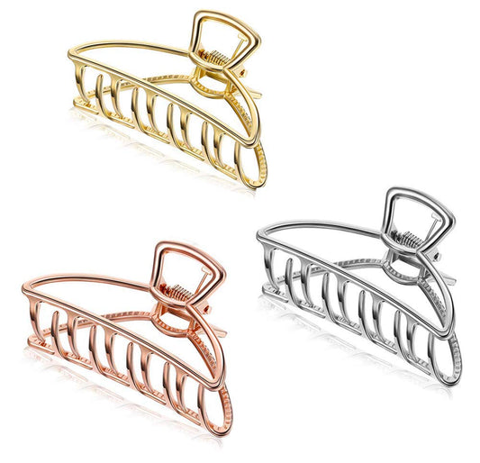 Emoly 3 Pack Large Metal Claw Clips Hollow Non-slip Hair Catch Jaw Clamp for Women Girls Hair Barrette for Fixing Hair (Silver&Gold&Rose Gold) Beauty & Personal Care Emoly