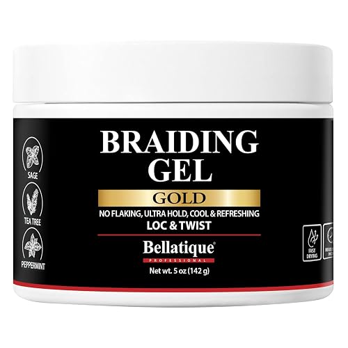 BELLATIQUE GOLD Braiding Gel Maximum Hold for LOC & Twist - No Flaking, No Whitening, Fast Drying, High Shine, Cool & Refreshing, Long Lasting Hold (5 Beauty & Personal Care BELLATIQUE