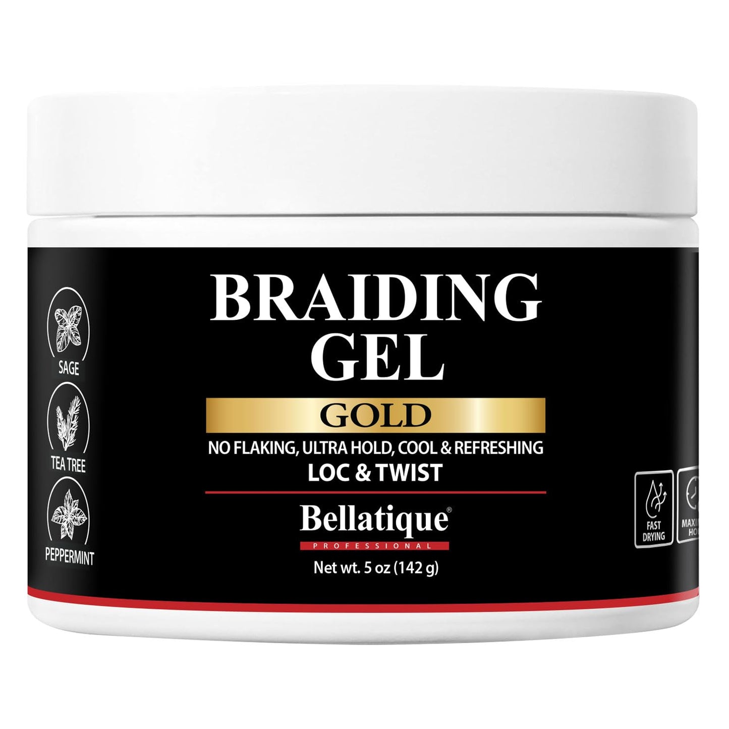 BELLATIQUE GOLD Braiding Gel Maximum Hold for LOC & Twist - No Flaking, No Whitening, Fast Drying, High Shine, Cool & Refreshing, Long Lasting Hold (5 Beauty & Personal Care BELLATIQUE