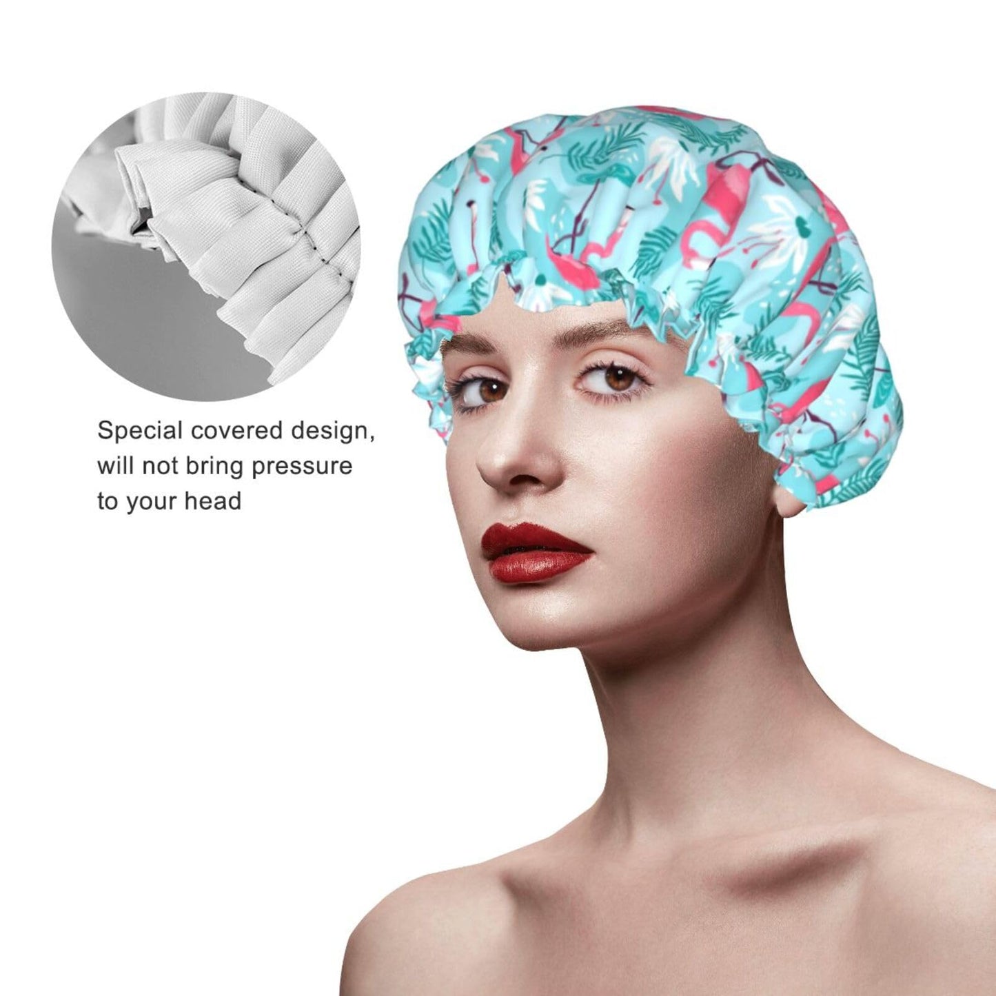 Pink Flamingos Shower Cap For Women Reusable Waterproof Double Layers Bath Cap Hair Protection Elastic Ladies Spa Salon Shower Hat Beauty and Personal Care YUZEKABZ