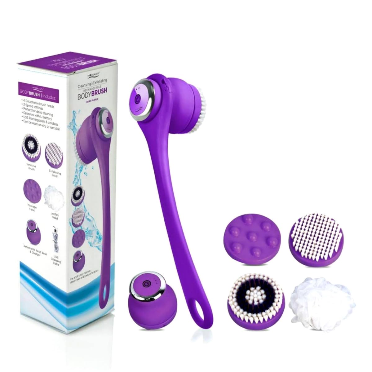 ISO Beauty ISOABBBRDPUR-700 Cleansing & Exfoliating Rechargeable All-in-1 Body Brush - Deep Purple Beauty and Personal Care ISO Beauty