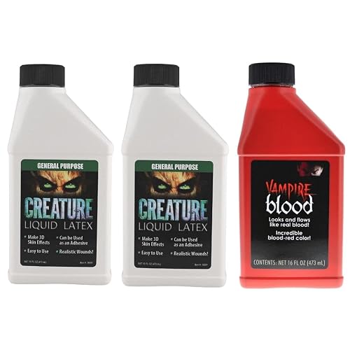 Creature Liquid Latex 2 Pack + Vampire Blood, General Purpose Professional Special Effects, for Halloween Vampire, Monster, Zombie Makeup and Dress up Beauty & Personal Care Liquid Latex Fashions