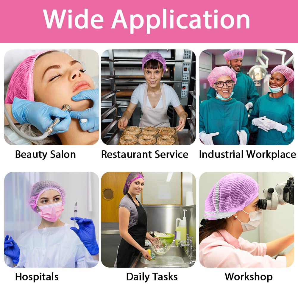 Abnaok Non Woven Disposable Dust Caps, 100 PCS Elastic Caps for Food Industries, Medical Works - Pleated Anti Dust Hat Set Universal Size(Pink) Beauty & Personal Care Abnaok